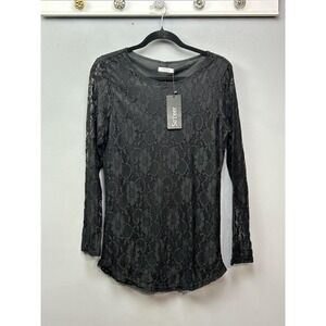 SoTeer Shirt Womens Small Black Lace Floral Sheer Long Sleeve Tunic Blouse Top